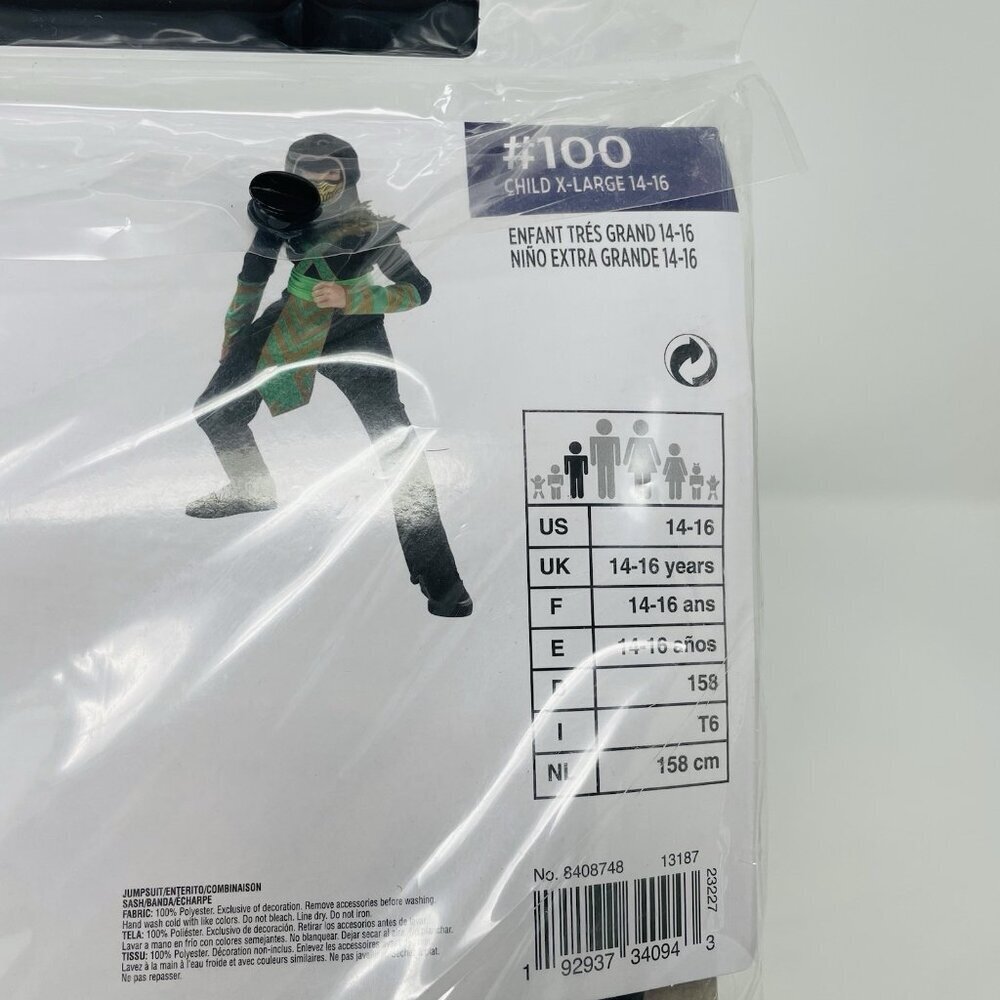 Dragon Ninja Youth Child Boys Size XL 14-16‎ Halloween Dress Up Costume Black - Picture 7 of 7